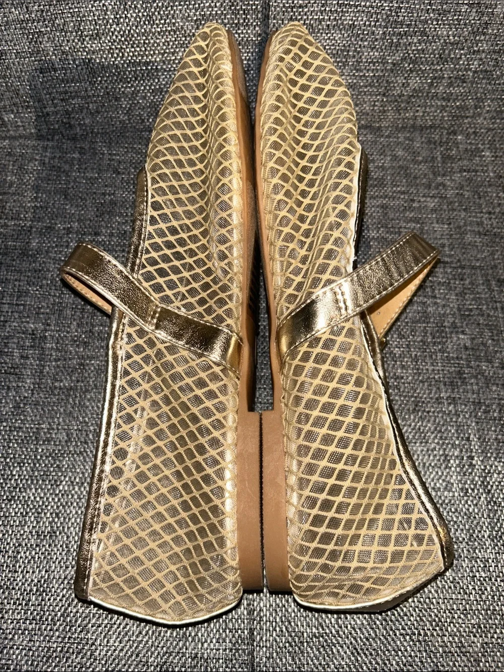 Gold Mesh Mary Jane Flats with Metallic Strap - Picture 6 of 8